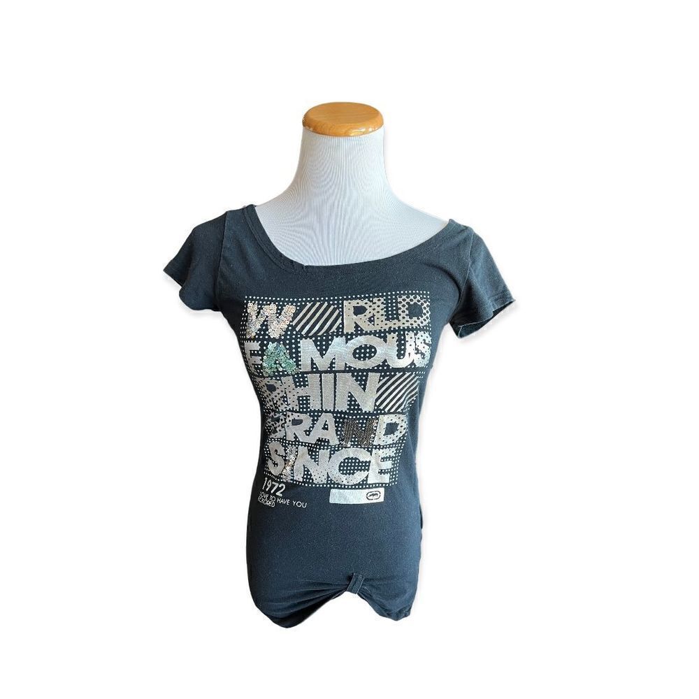 Womens Ecko Cinched And Sequins Graphic Tee - Sz XS